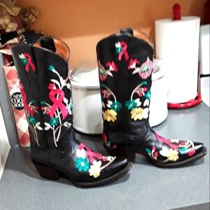 COWBOY PROS Breast Cancer Emblem Cowboy Boots, 6.5M, EUC